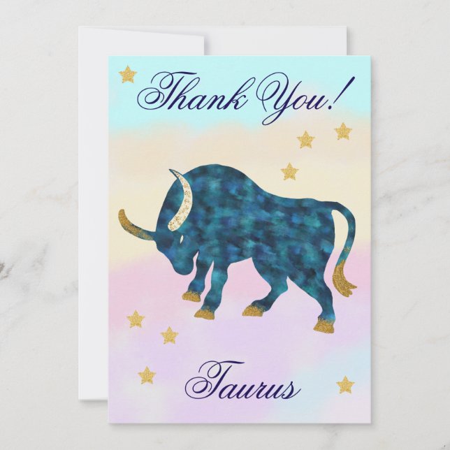 Hand-Painted Taurus Birthday Thank You Card (Front)