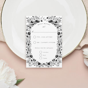 Hand-Painted tiny flowers Floral Frame RSVP Card