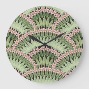 Hand Painted Tropical Flowers Pattern Large Clock