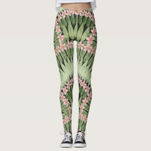 Hand Painted Tropical Flowers Pattern Leggings