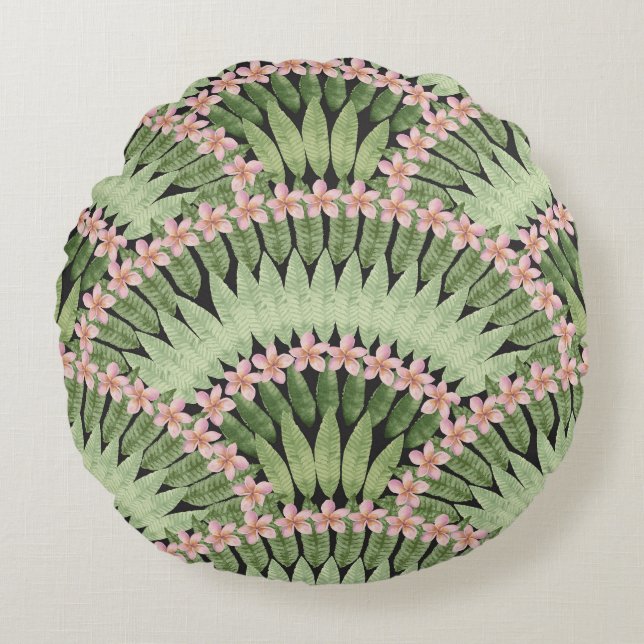 Hand Painted Tropical Flowers Pattern Round Pillow (Front)