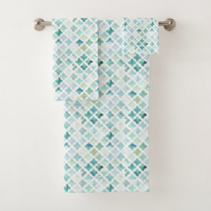Hand Painted Turquoise Pattern Bath Towel Set