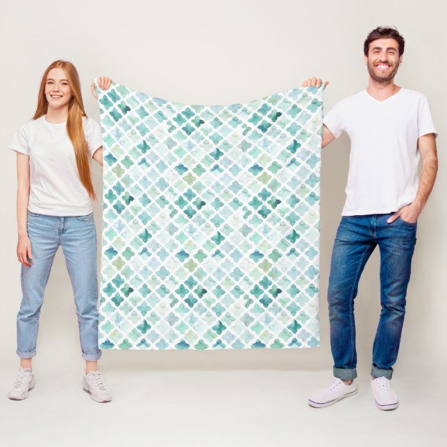 Hand Painted Turquoise Pattern Fleece Blanket (In Situ)