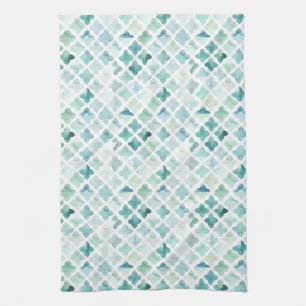 Hand Painted Turquoise Pattern Kitchen Towel