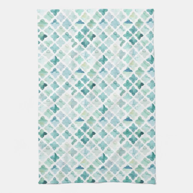 Hand Painted Turquoise Pattern Kitchen Towel (Vertical)