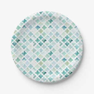Hand Painted Turquoise Pattern Paper Plate
