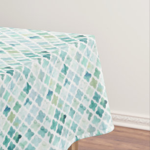 Hand Painted Turquoise Pattern Tablecloth