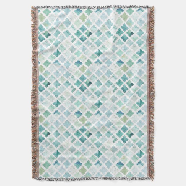 Hand Painted Turquoise Pattern Throw Blanket (Front Vertical)