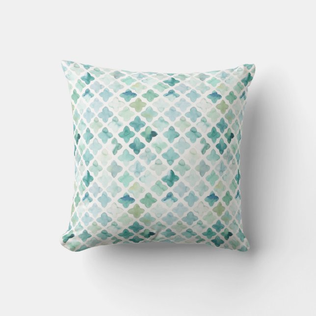 Hand Painted Turquoise Pattern Throw Pillow (Front)