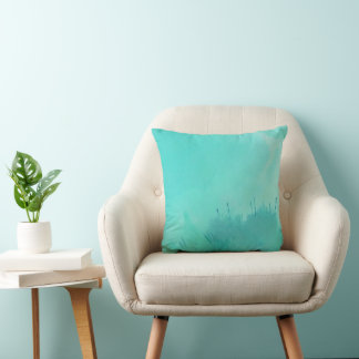 Hand-Painted Turquoise Watercolor Throw Pillow
