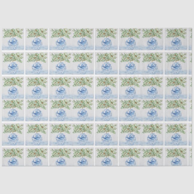 Hand Painted Tuscan Blue Ginger Jars Wedding Tissue Paper (Front)