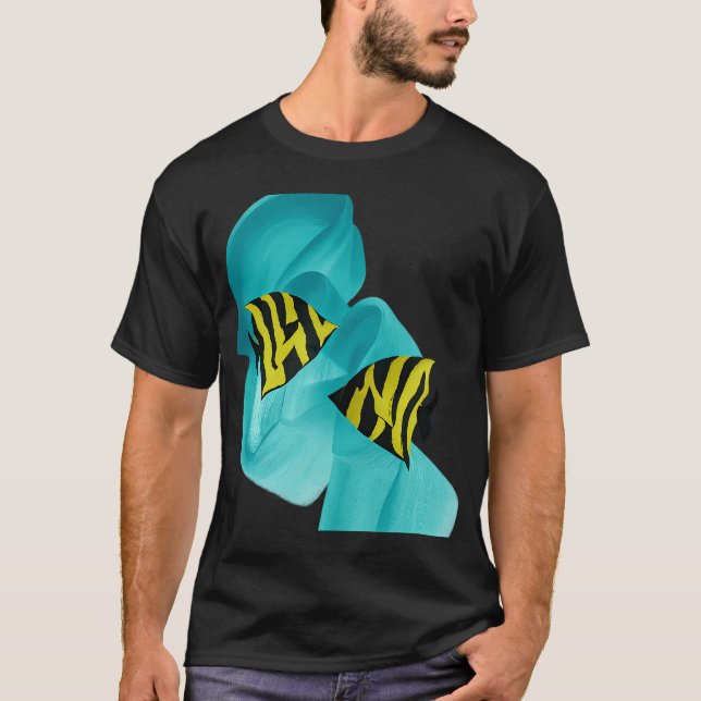 Hand-Painted Two Fish on Wave T-Shirt (Front)