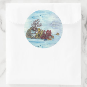  Hand-painted Underwater Coral Reef Classic Round Sticker