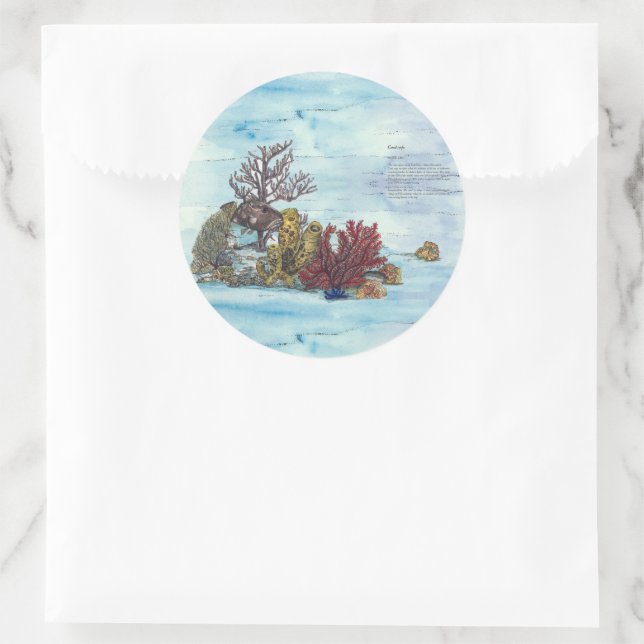  Hand-painted Underwater Coral Reef Classic Round Sticker (Bag)