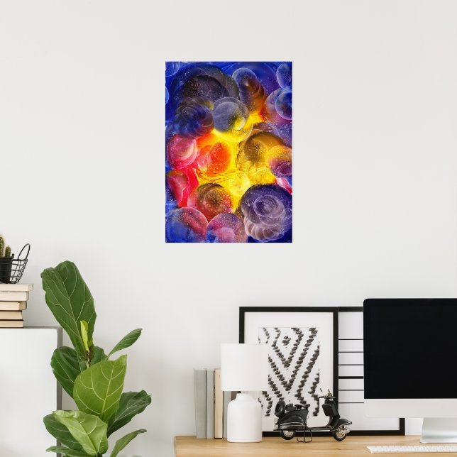 Hand Painted Vibrant Abstract Gouache Art Poster (Home Office)