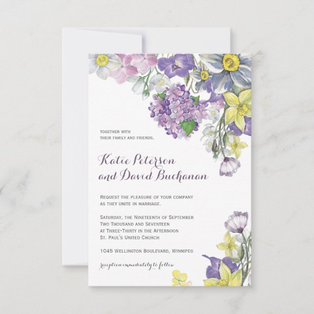 Hand painted water colour narcissus daffodil invitation (Front)