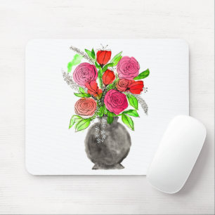 Hand Painted Watercolor Abstract Floral Art Mouse Pad