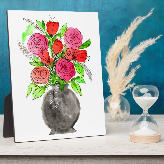 Hand Painted Watercolor Abstract Floral Art Plaque (Side)