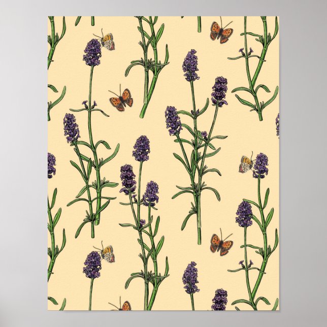 Hand-painted watercolor and ink pattern with laven poster (Front)