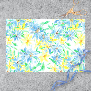 Hand-painted Watercolor Blue Yellow Flowers  Tissue Paper