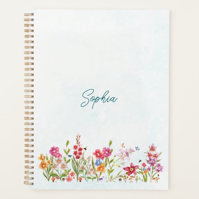 Hand Painted Watercolor Botanical Art Personalized Planner (Front)