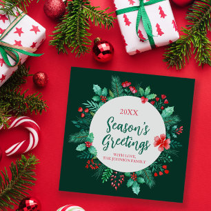 Hand Painted Watercolor Botanicals with Holly  Holiday Card