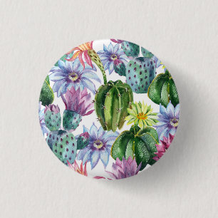 Hand Painted Watercolor Cactus Pattern 1 Inch Round Button