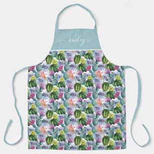 Hand Painted Watercolor Cactus Pattern Apron