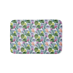 Hand Painted Watercolor Cactus Pattern Bath Mat
