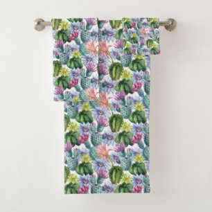 Hand Painted Watercolor Cactus Pattern Bath Towel Set