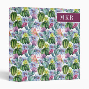 Hand Painted Watercolor Cactus Pattern Binder