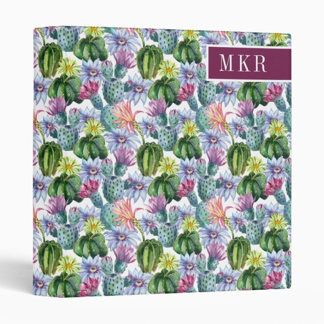 Hand Painted Watercolor Cactus Pattern Binder (Front/Spine)