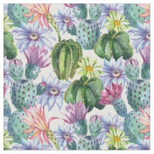 Hand Painted Watercolor Cactus Pattern Fabric