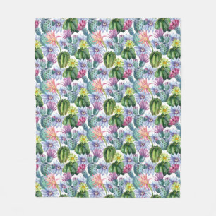 Hand Painted Watercolor Cactus Pattern Fleece Blanket