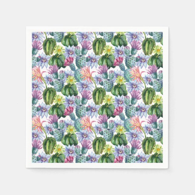 Hand Painted Watercolor Cactus Pattern Napkin (Front)