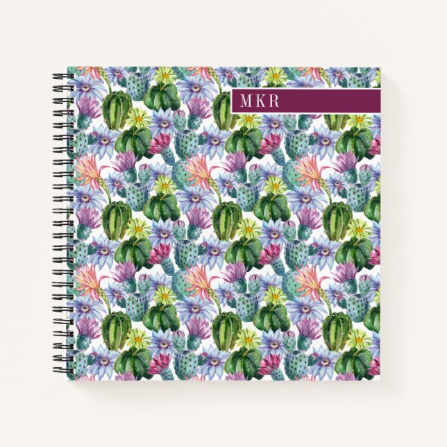Hand Painted Watercolor Cactus Pattern Notebook (Front)