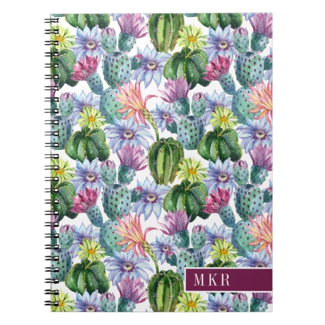 Hand Painted Watercolor Cactus Pattern Notebook (Front)
