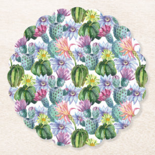 Hand Painted Watercolor Cactus Pattern Paper Coaster