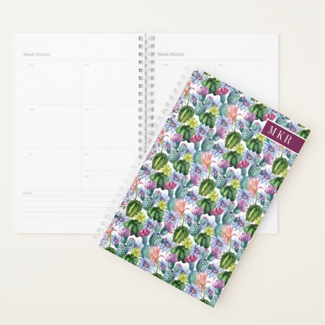 Hand Painted Watercolor Cactus Pattern Planner (Display)