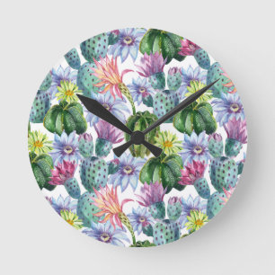Hand Painted Watercolor Cactus Pattern Round Clock