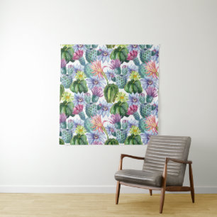 Hand Painted Watercolor Cactus Pattern Tapestry