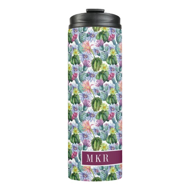 Hand Painted Watercolor Cactus Pattern Thermal Tumbler (Front)