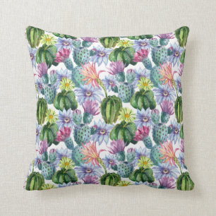 Hand Painted Watercolor Cactus Pattern Throw Pillow