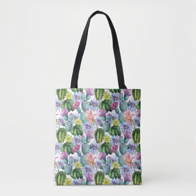 Hand Painted Watercolor Cactus Pattern Tote Bag (Front)