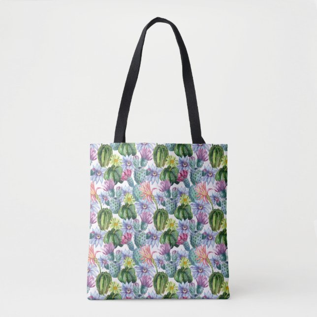 Hand Painted Watercolor Cactus Pattern Tote Bag (Front)