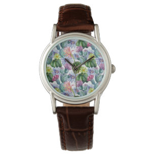 Hand Painted Watercolor Cactus Pattern Watch