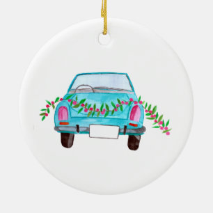 Hand painted watercolor Christmas car Ceramic Ornament