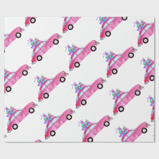 Hand painted watercolor Christmas car Wrapping Paper (Flat)
