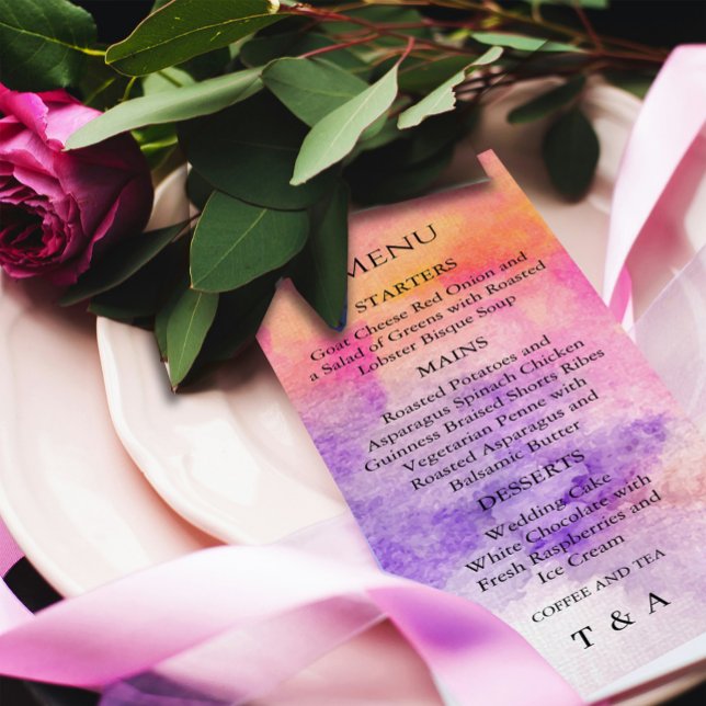 Hand-painted watercolor Colourful  Menu Invitation (Hand-painted watercolor Colorful Menu Invitation #colorfulmenu #watercolormenu #dinner #hand-painted)