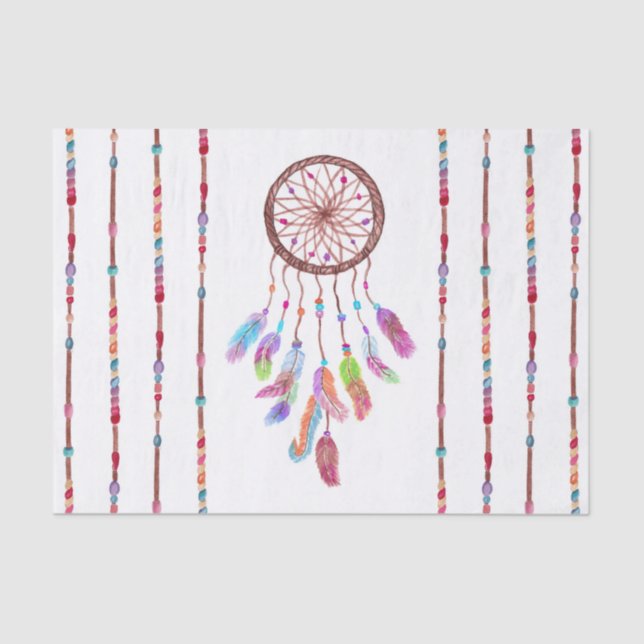 Hand Painted Watercolor Dreamcatcher Beads Feather Tissue Paper (Front)